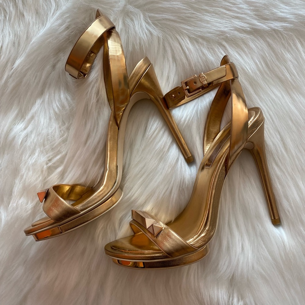 Gold BCBGMAXAZRIA Sandals/ Heels - Size 7 - Picture 4 of 14